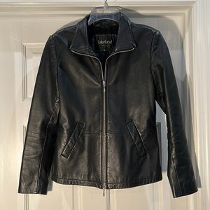 Black leather jacket two way zipper
